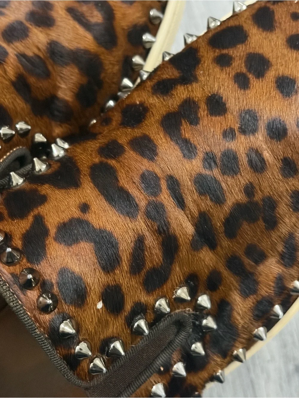 Christian Louboutin Pik Boat Brown Leopard Slip-On Studded Loafers Calf Hair